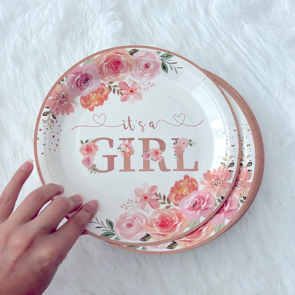 Pink Floral 'It's a Girl' Party Supplies Set